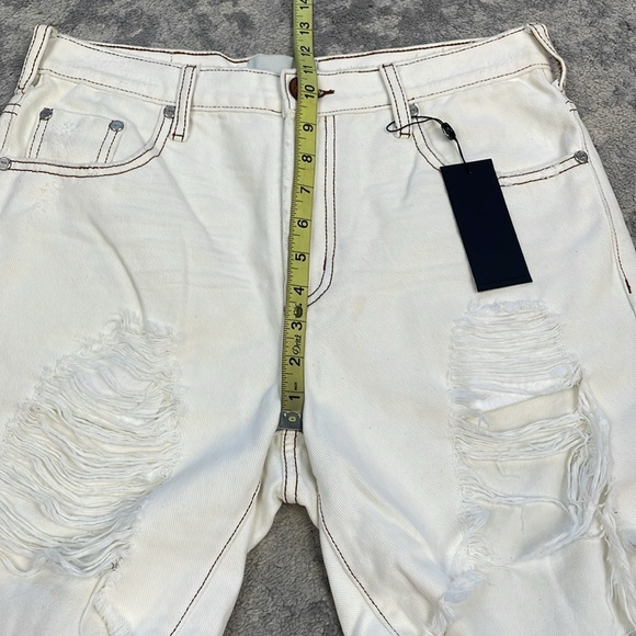 NWT One Teaspoon Stevies Mid Rise Bermuda Denim Shorts Destructed Rips Ivory 26 - Picture 7 of 16